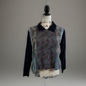 Citron Santa Marina Art‎ to Wear Blouse Button Down Paisley Patchwork Top Sz S